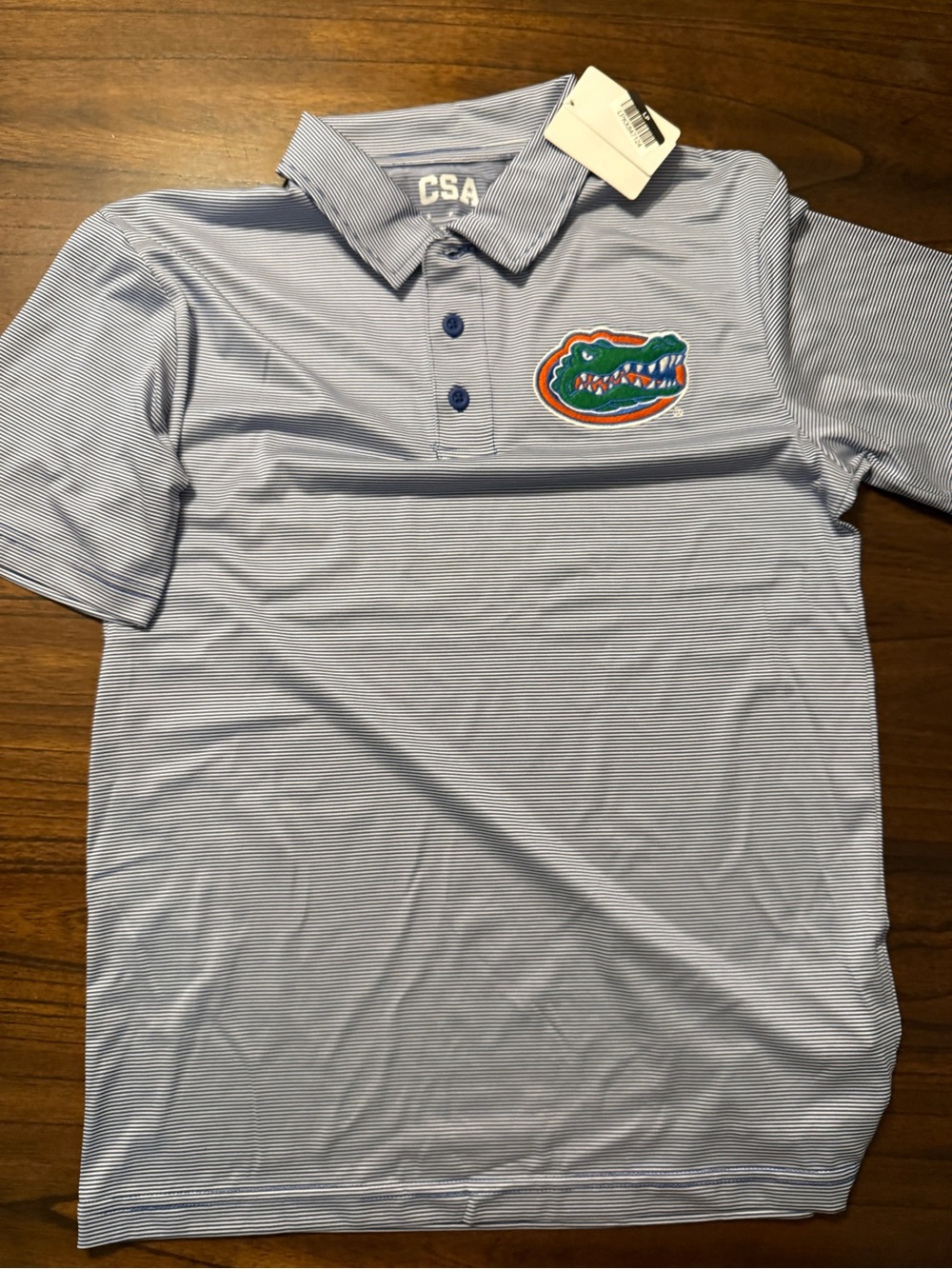 Men's Light Blue Striped Gators Polo Shirt